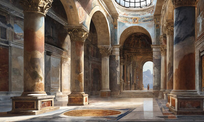 Obraz premium Ancient library or Byzantine Palace Room