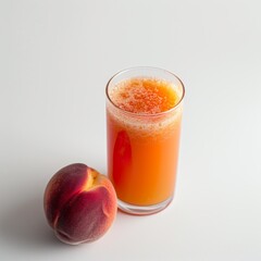 Medium shot of Glass of peach juice near the peach, isolated on a white background 