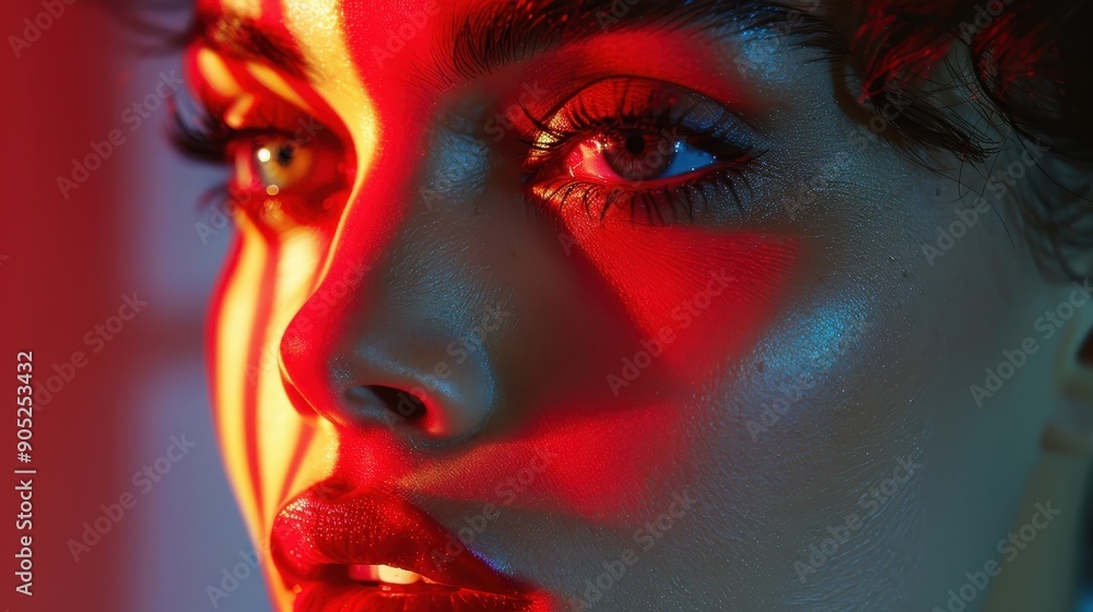 Poster an abstract image featuring vibrant red and orange gradients, accentuated with dark shadows and lumi