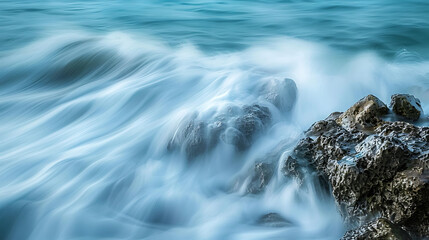 Big ocean waves crashing on rocks.