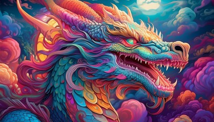 Obraz premium Psychadelic theme Dragon. Chinese New Year symbol. Spirit Animal Totem