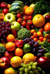 colorful arrangement fresh fruits vegetables showcasing innovative display bounty vibrant layout, nature, produce, healthy, organic, market, variety, harvest