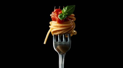 Spaghetti with Tomato Sauce on a Fork