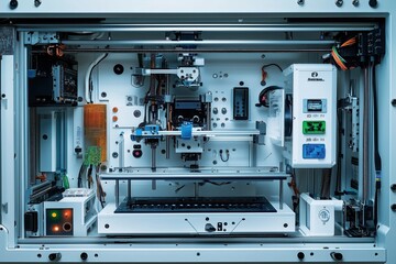 Basic cross-section of a 3D printer, [3D Printer], [Manufacturing Equipment], No logo, No Trademark, No text, minimal concept with copy space for stock photo