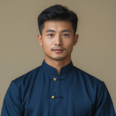 Obraz premium Portrait of Young Asian Man in Blue Traditional Attire