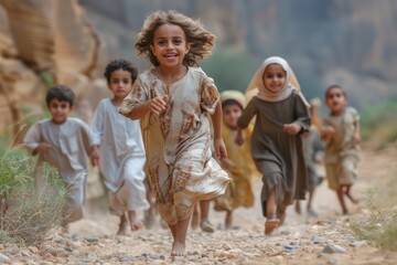Fototapeta premium Arab children playing in Arabia