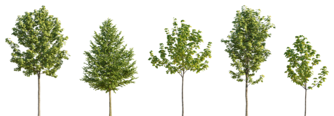 Various street summer trees (tilia, linden, platanus, maple) medium and small isolated png on a transparent background premium cutout