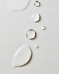 Rain water drops on white background. Pure realistic droplets top view