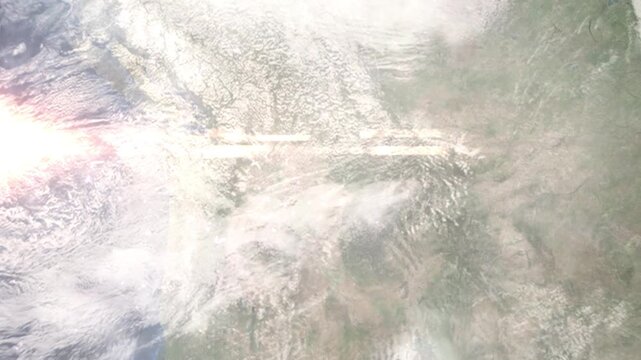 Earth zoom in from space and focus on Pullman, Washington, USA. Background for travel intro or blog. Satellite view. 3D style Animation. Images from NASA.