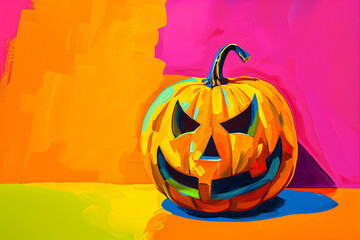 pop art style, color block halloween wallpaper with pumpkin, bold vibrant colors