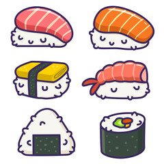 Japanese sushi rice food cartoon sticker set