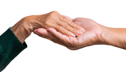 elderly hands gently holding each other cut out transparent isolated on white background PNG