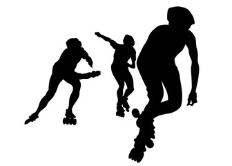 Silhouette athletes of roller skates on white background  