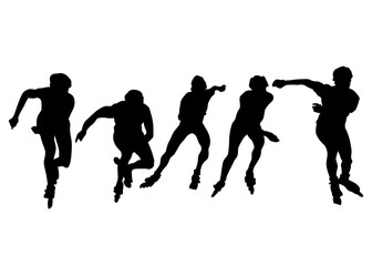 Silhouette athletes of roller skates on white background  