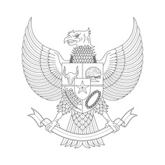 Hand drawn garuda pancasila, the nasional emblem of Indonesia icon Isolated on White
