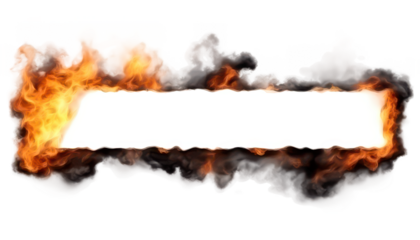 Fire burst with vibrant flames and smoke, white paper, banner, isolate on transparent background, cutout, png 