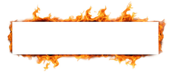 Flame border with a blank white paper center for custom text or captions isolate on transparent background, cutout, png 