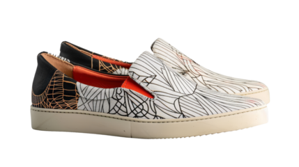 White and Black Abstract Design Slip-on Sneakers