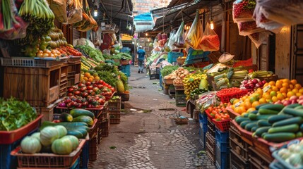 Obraz premium photos of a beautiful market with vegetables, fruits, meat