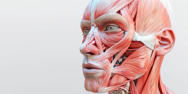 Detailed Anatomical Illustration of Facial Muscles Without Skin. 3D Illustration of Facial Muscles