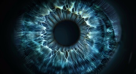 Close up of Blue Human Eye. Detailed Iris and Pupil. Macro View of Eye. Anatomy and Structure
