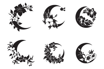 Crescent moon with flowers. Celestial illustration