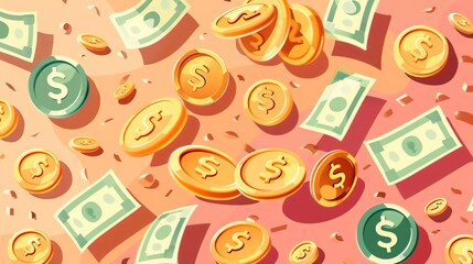 Cartoon illustration of money falling from the sky.