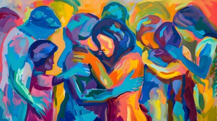 Vibrant Abstract Art Painting with Dynamic Brushstrokes and Colorful Shapes