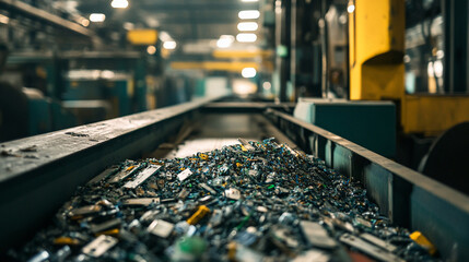 Obraz premium Automated machines crushing battery cells for recycling.