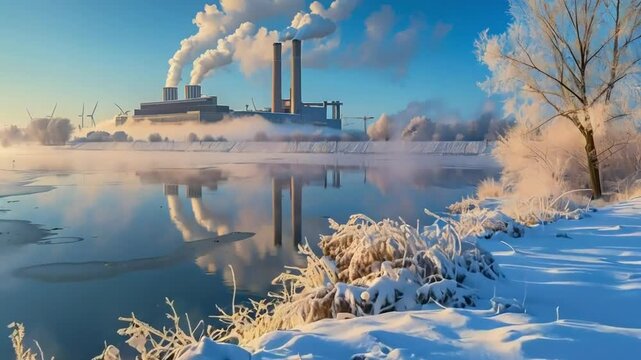 Coal-Fired Power Station on a Cold Winter Day