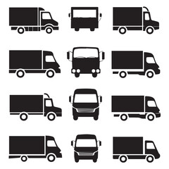 Design very stylish black pictograms that represent truck items icon set.flat