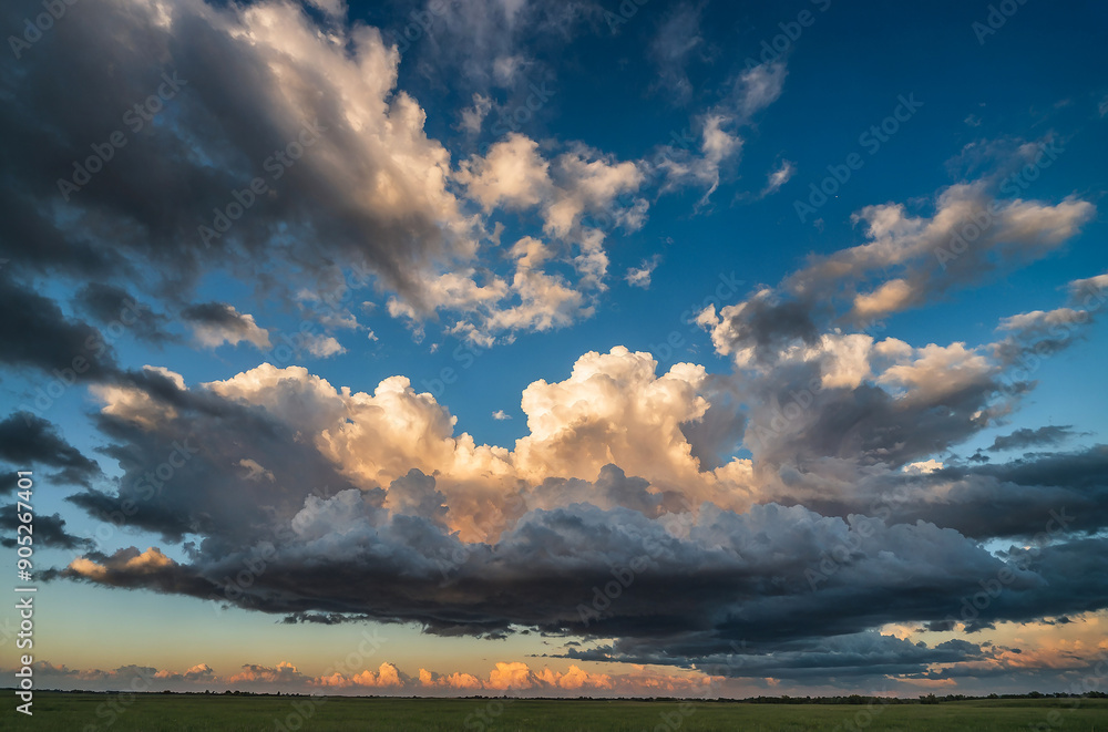 Poster sunset clouds over the fields