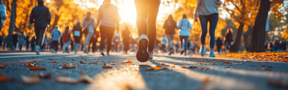 Close Up View of Diverse Runners Feet at Charity Marathon