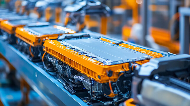 Electric vehicle batteries undergoing quality control checks.