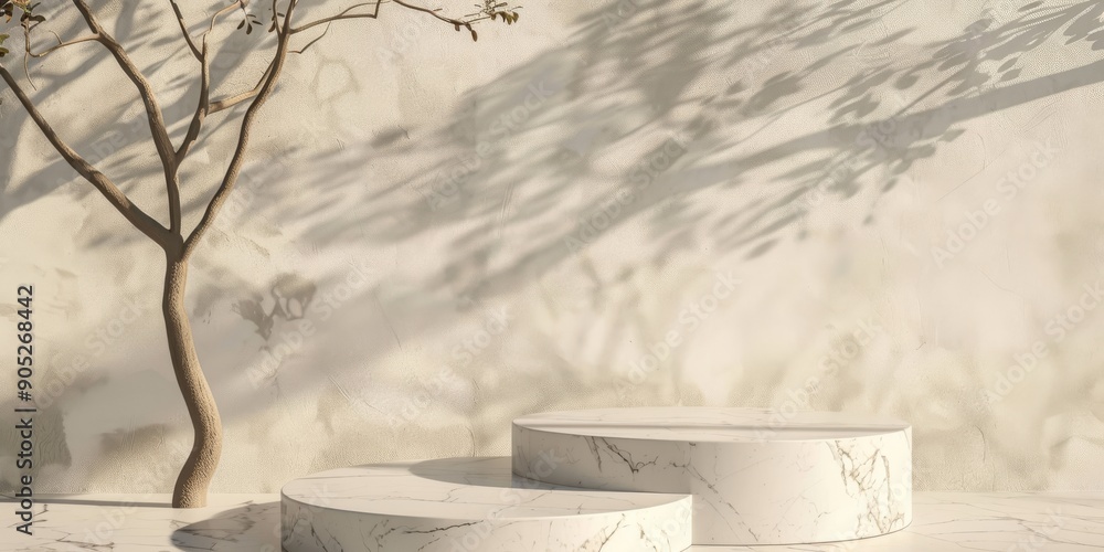 Aufkleber imagine a serene minimalist scene with a sleek white podium under a softlit backdrop, casting delica