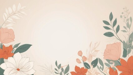 Vector design template in simple modern style with copy space, flowers and leaves, background 