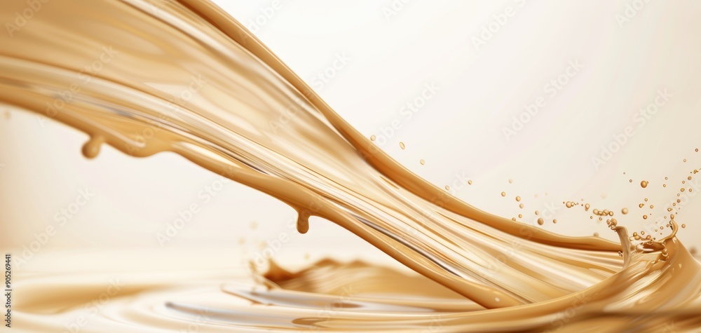 Poster Elegant splash of creamy texture flowing gracefully against a soft beige background, creating a sense of calm and sophistication.