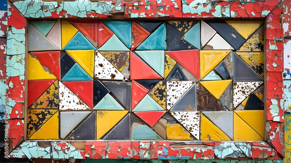 Poster colorful geometric mosaic frame with eclectic art display and decor patterns