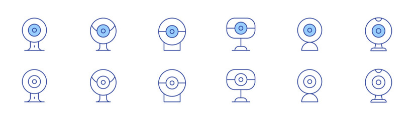 Webcam icon set in two styles, Duotone and Thin Line style. Editable stroke. webcam quality, webcam upgrades, webcam accessories