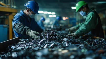 Technicians extracting cobalt from used batteries.