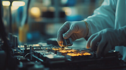 Technicians extracting valuable materials from old batteries.