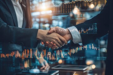 Multinational businessmen shaking hands. Business data concept