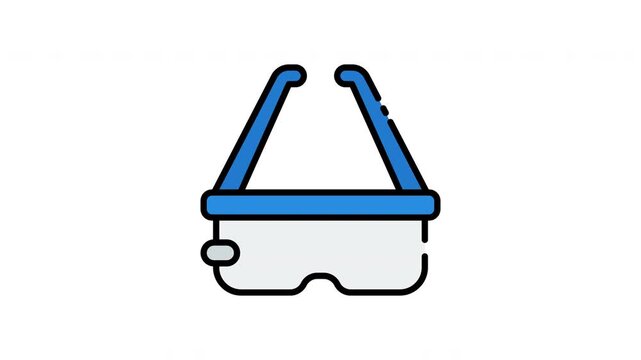 Pair of blueframed goggles with a single lens. Ideal for outdoor sports and activities, offering protection and style icon motion graphic animation