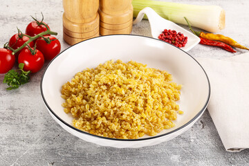 Boiled bulgur wheat in the bowl