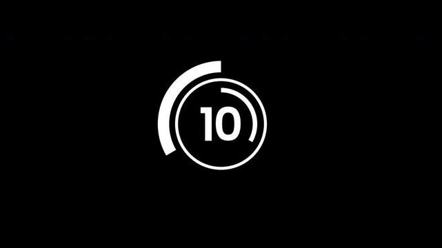 Simple 15 seconds countdown timer animation. on black background. 4K Video 
