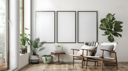 Fototapeta premium Transparent Minimalist Glass Frame with Beveled Edges on Empty Studio Backdrop