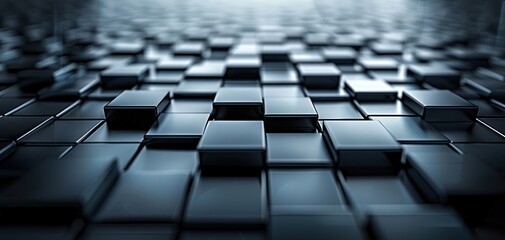 Obraz premium A close-up of a textured surface featuring numerous dark, reflective cubes arranged in a geometric pattern.