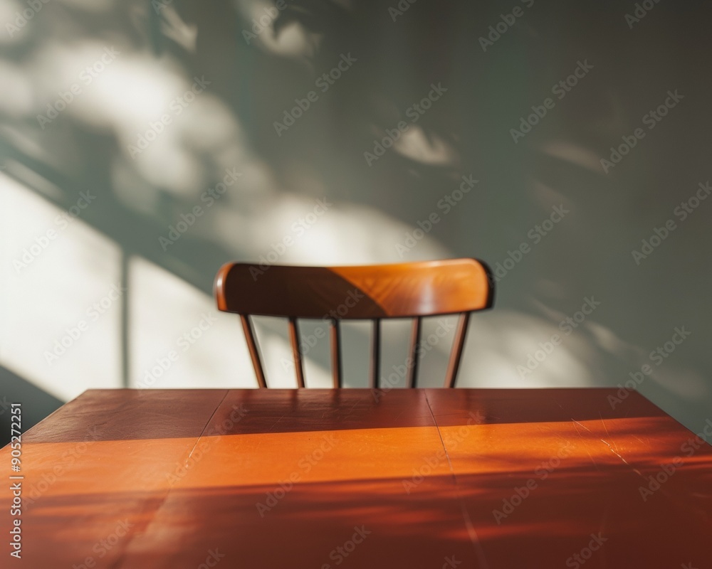Poster minimalist concept of soft red table surface in sunlit dining area with natural and modern aesthetic