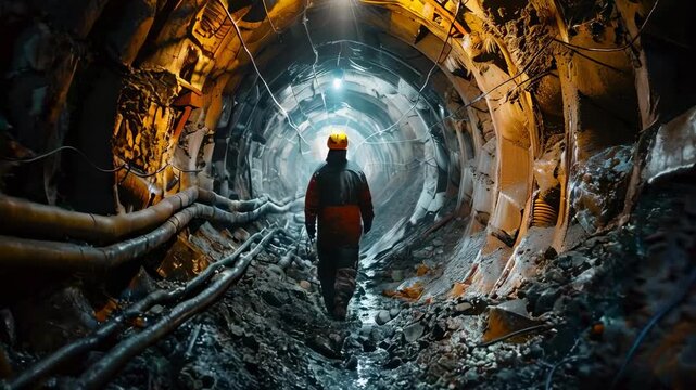 video of a miner working within the depths of an underground tunnel, extracting valuable resources from the earth's subterranean depths
