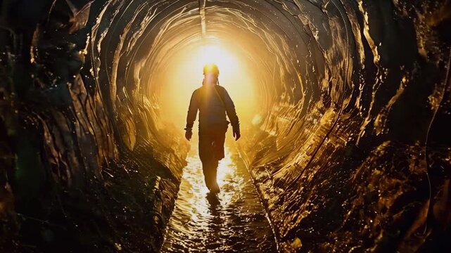 video of a miner working within the depths of an underground tunnel, extracting valuable resources from the earth's subterranean depths